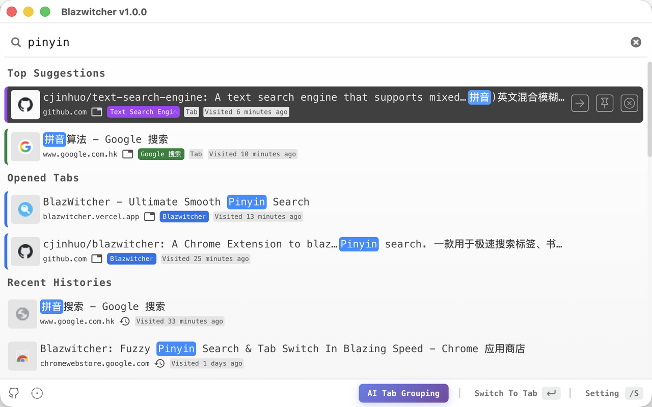 Blazwitcher: Fuzzy Search & AI Grouping screenshot 2