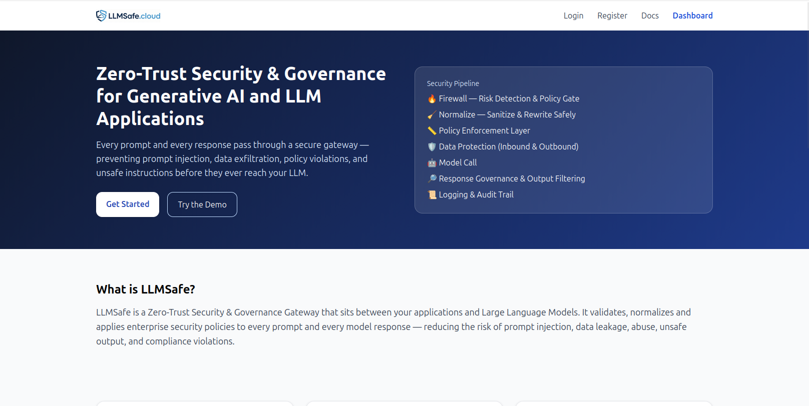 LLMSafe — Zero-Trust AI Security Gateway screenshot 1