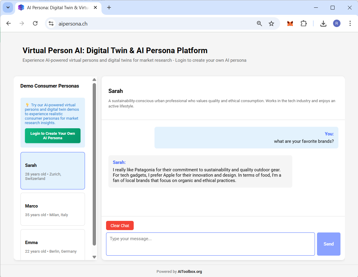 AIPersona.ch Digital Twin App screenshot 1