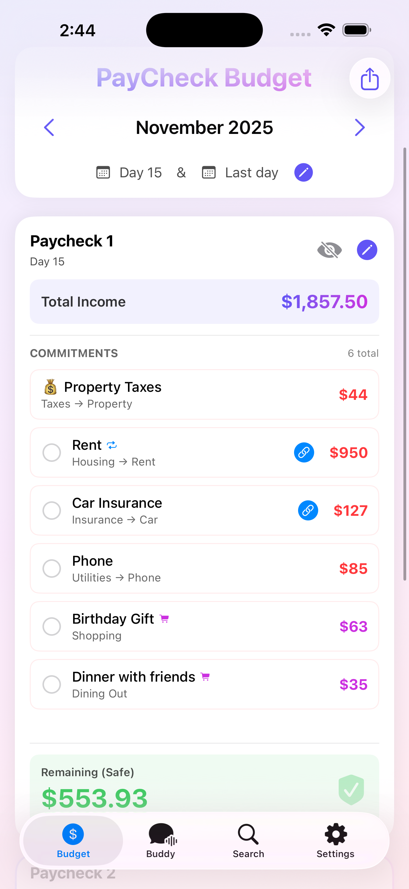 PayCheck Budget screenshot 2