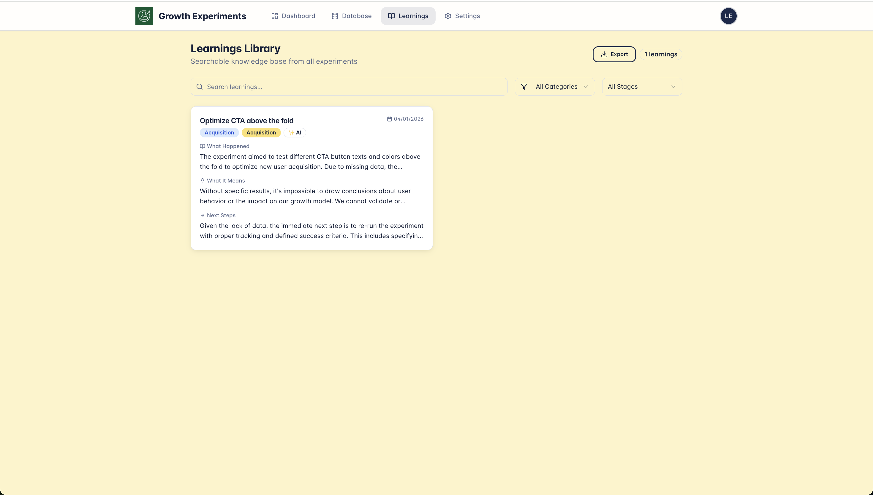 Growth Experimentation tool screenshot 6