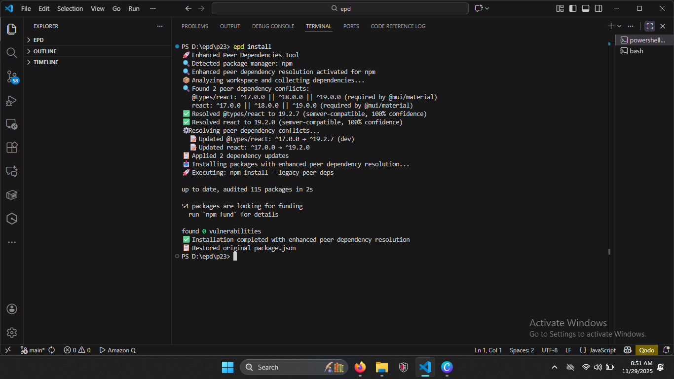 Enhanced Peer Dependencies screenshot 1
