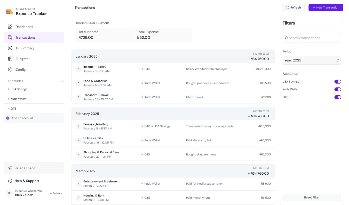 Goalmatic Expense Tracker screenshot 3