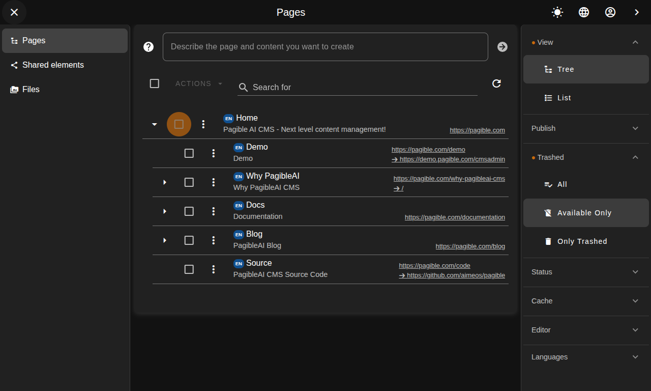 PagibleAI CMS screenshot 2