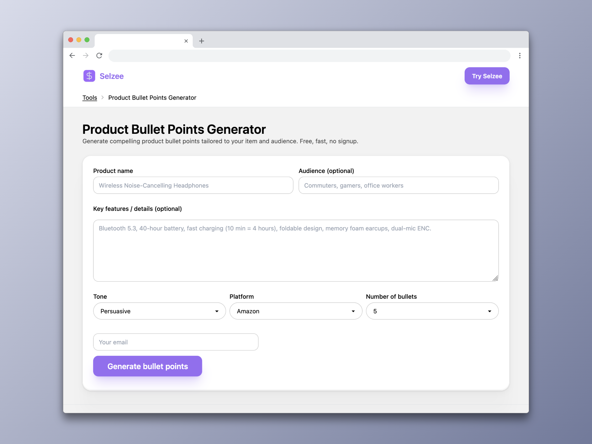 Product Bullet Points Generator screenshot 1