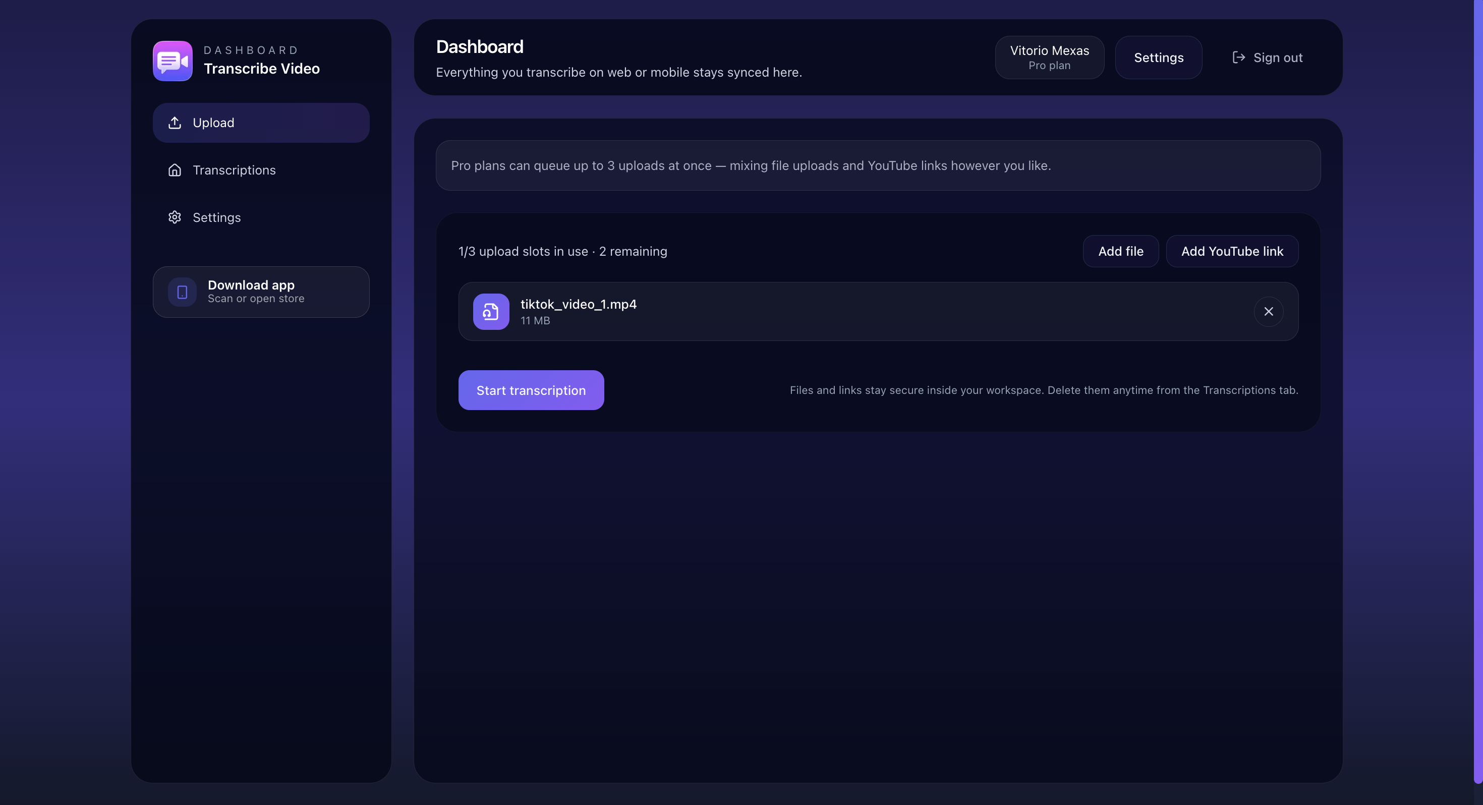 Vid2: Transcribe Videos to Text screenshot 3
