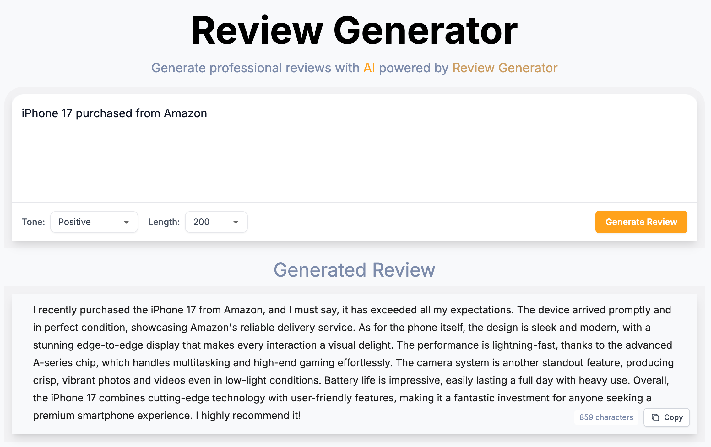 Review Generator screenshot 1