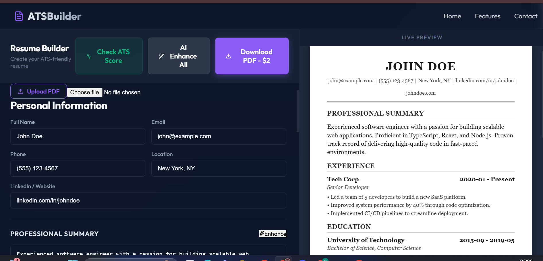 Free ATS Resume Builder screenshot 2
