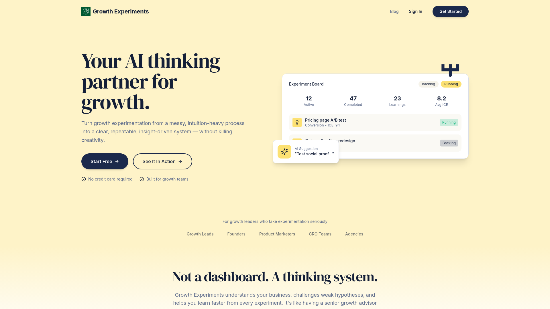 Growth Experimentation tool screenshot 1