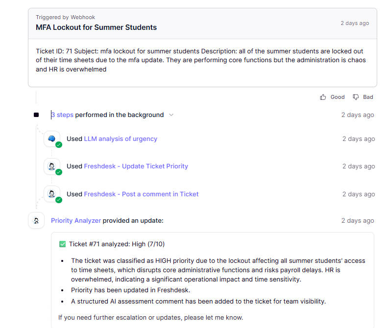 Ticket Priority Analyzer Agent screenshot 4