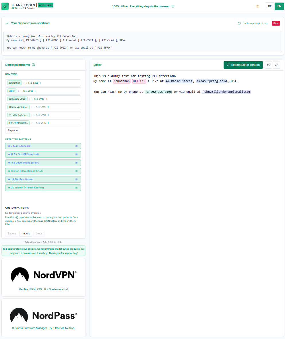 blank.tools - Prompt Sanitizing screenshot 2