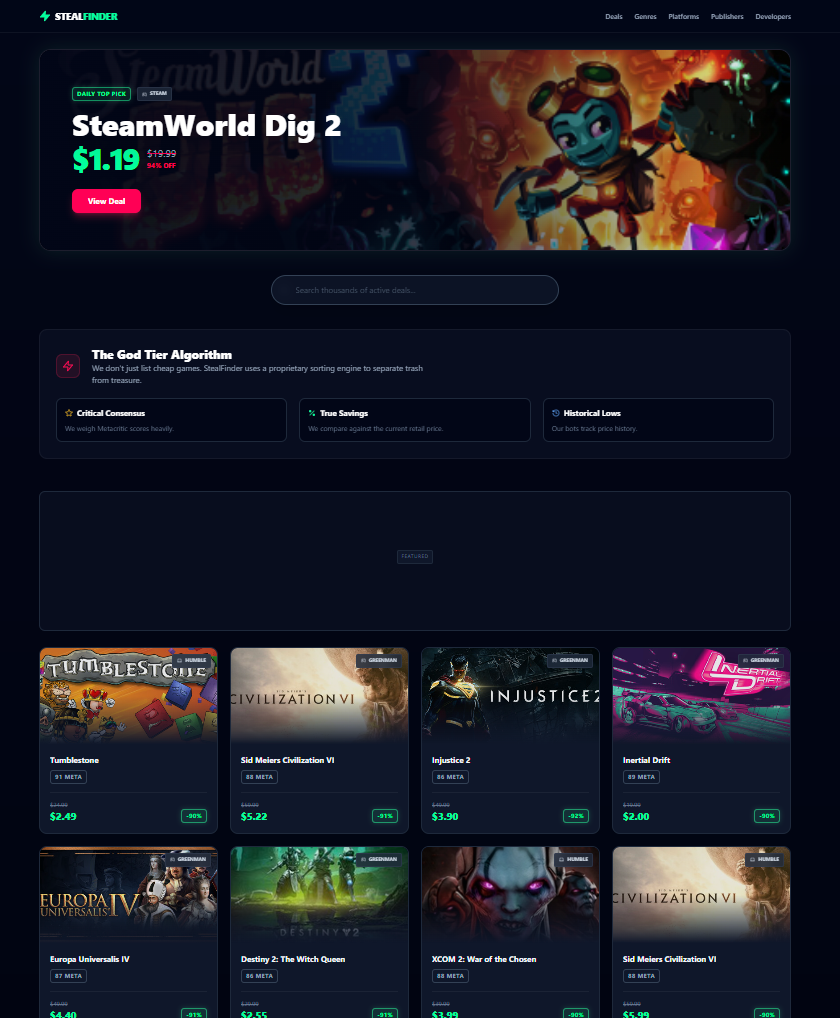 The "God Tier" Game Deal Aggregator screenshot 1