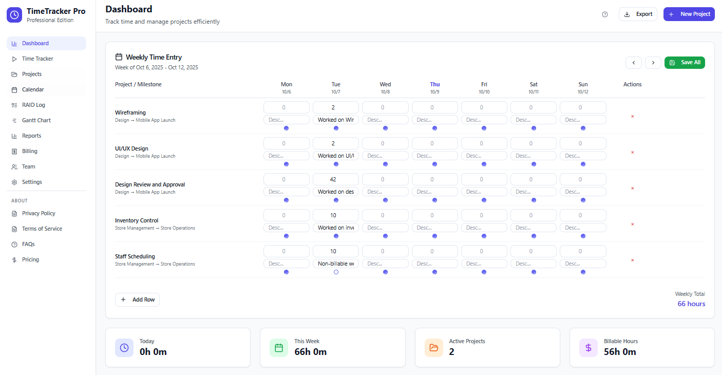TimeTracker Pro screenshot 1