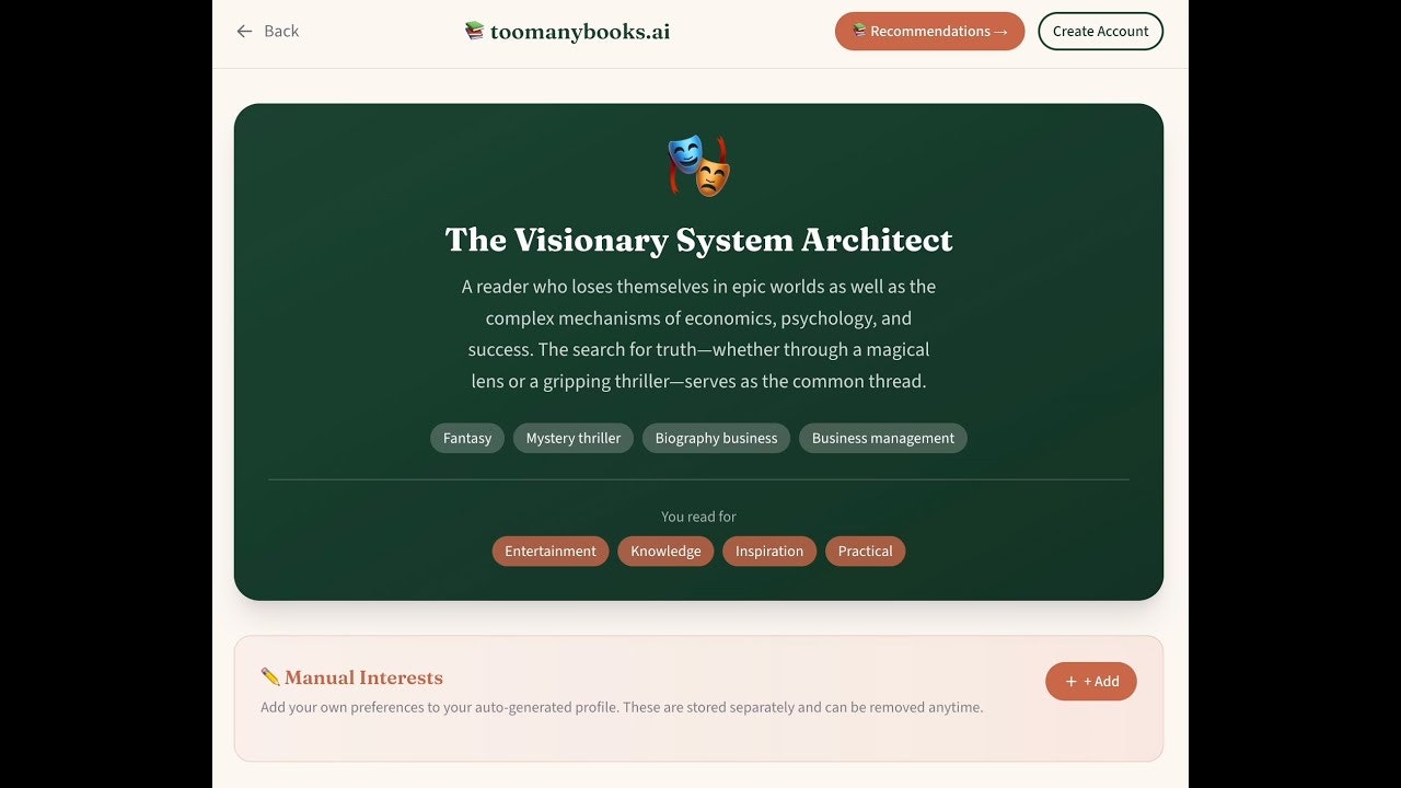 toomanybooks.ai screenshot 1