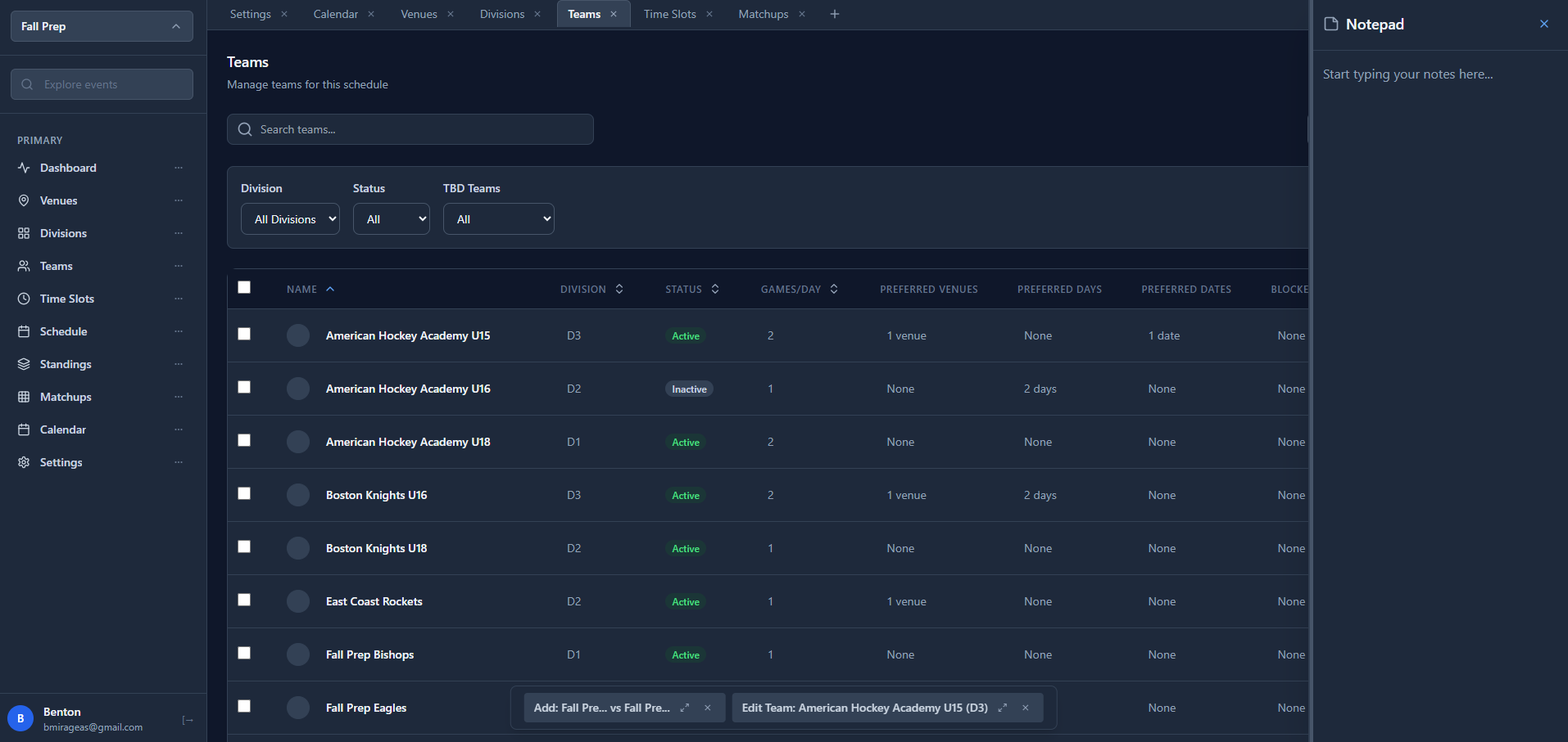 MySportScheduling screenshot 1