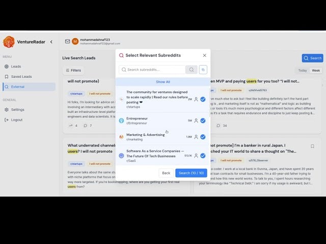 VentureRadar - Marketing using Reddit screenshot 1