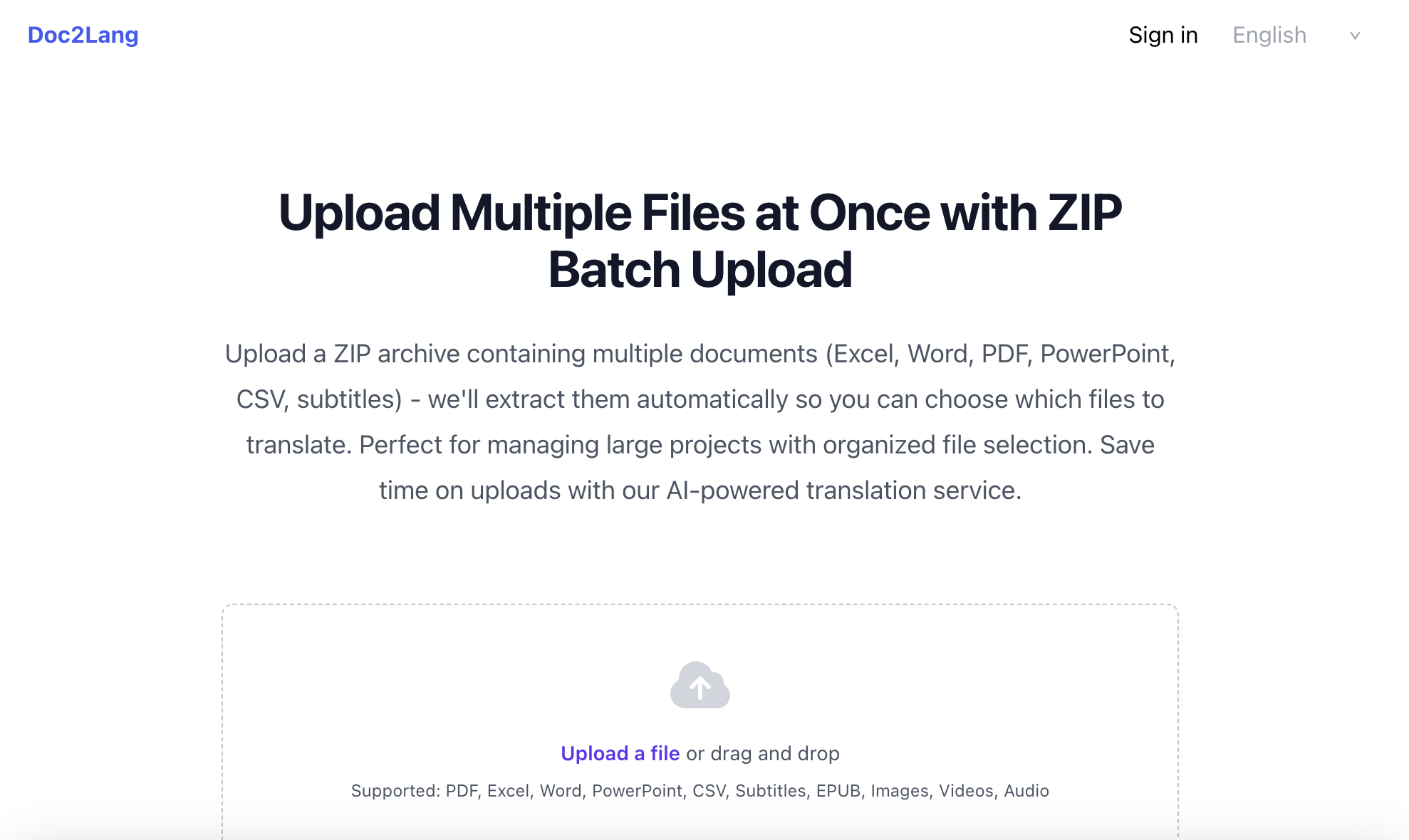 ZIP Bulk Translation Service screenshot 1