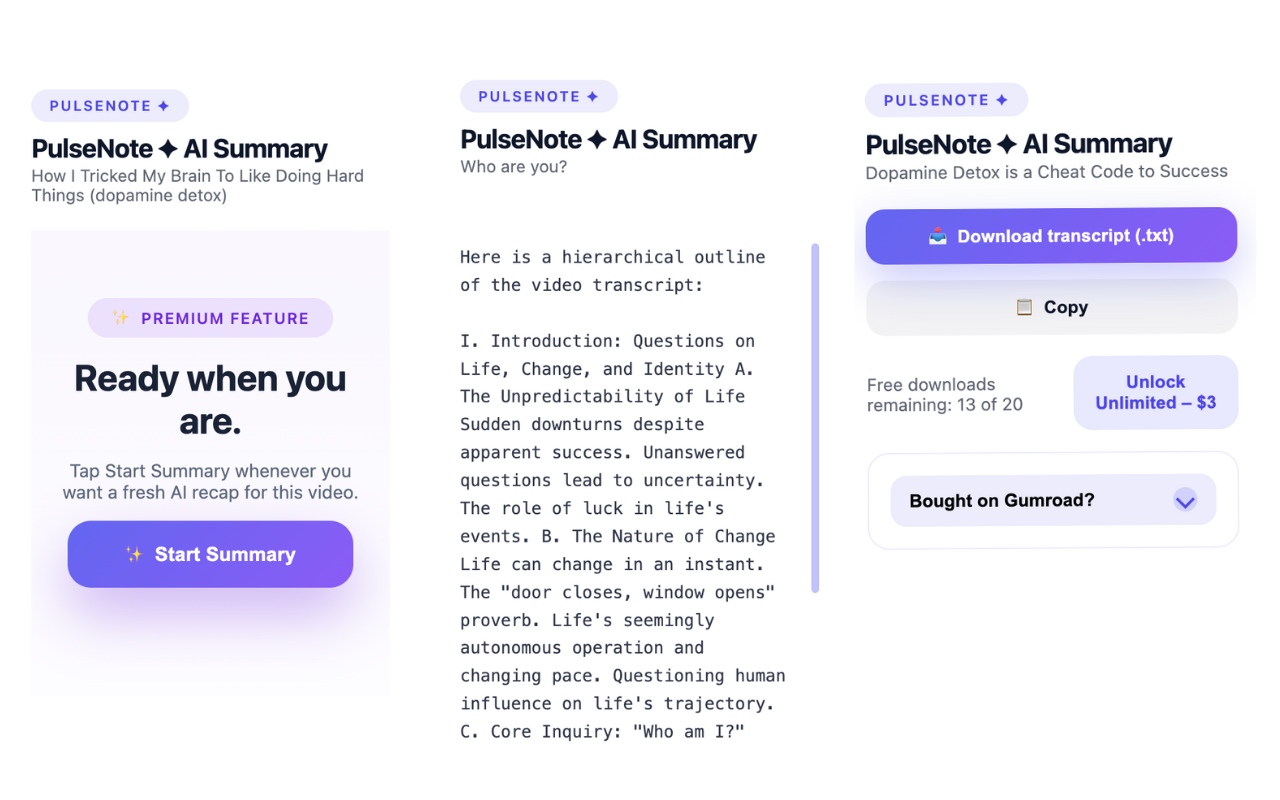 PulseNote – AI Video Summary screenshot 1