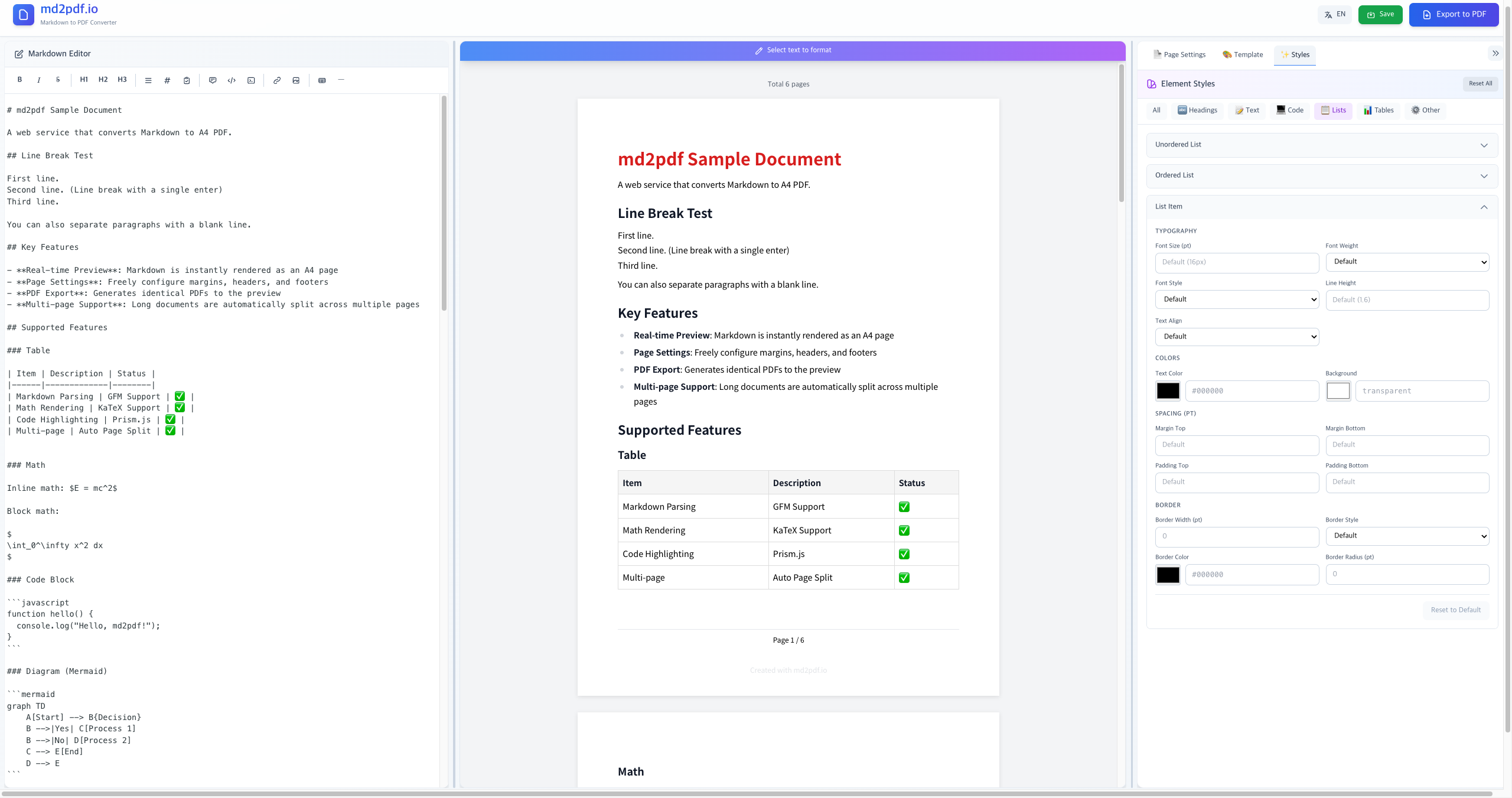 md2pdf.io - Real-time A4 Preview screenshot 1