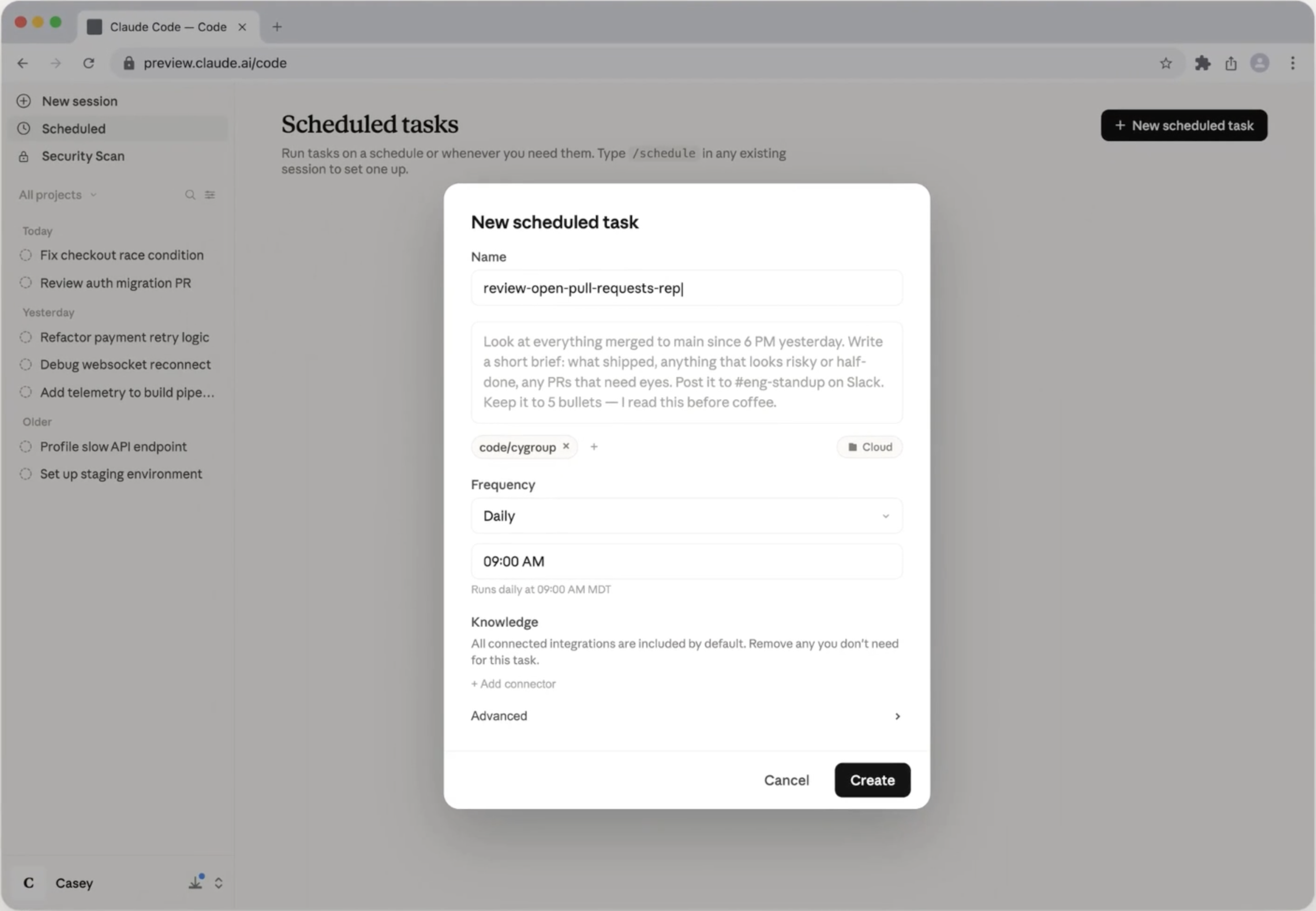 Claude Code Scheduled Tasks  screenshot 2
