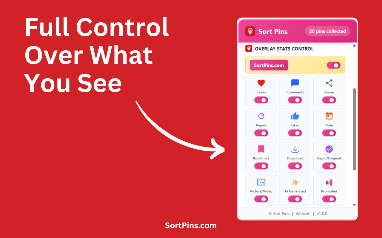 SortPins – Reveal Hidden Pinterest Stats screenshot 2