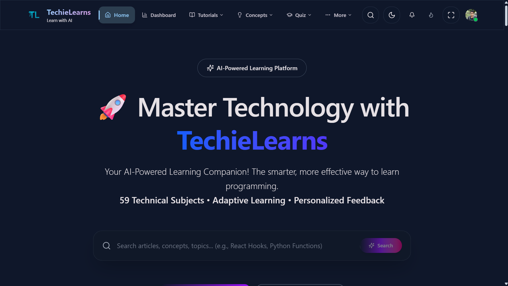 TechieLearns — AI Learning Platform screenshot 1