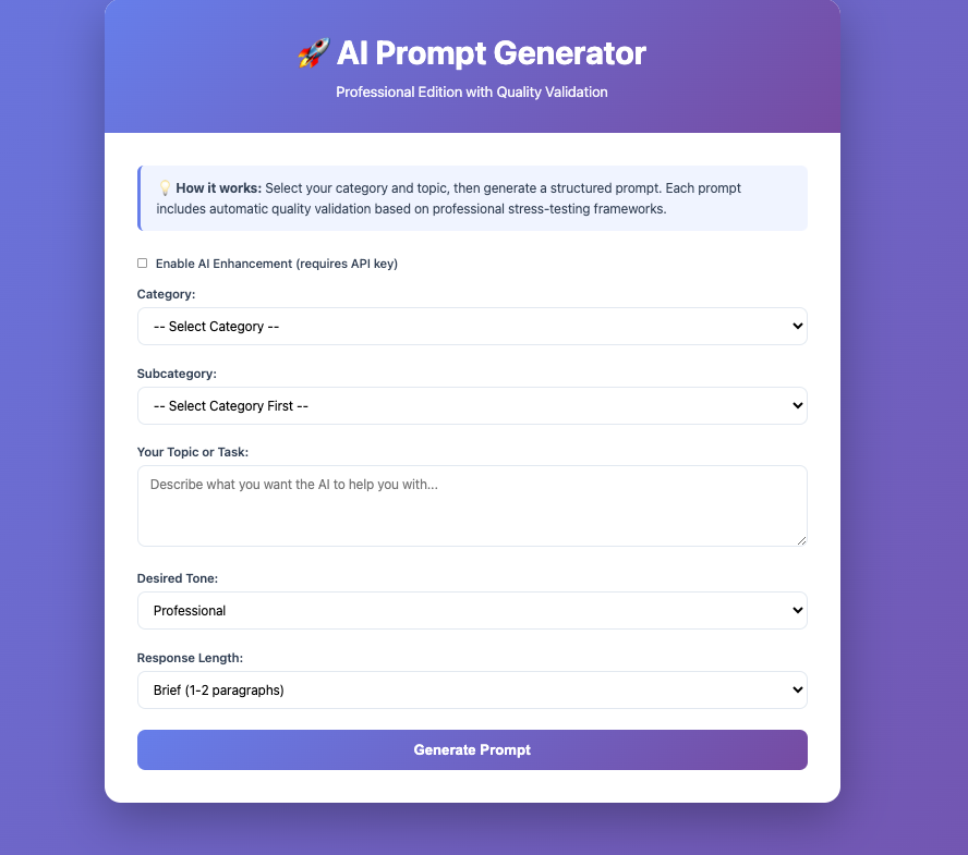 AI Prompt Generator Quality Validation screenshot 1