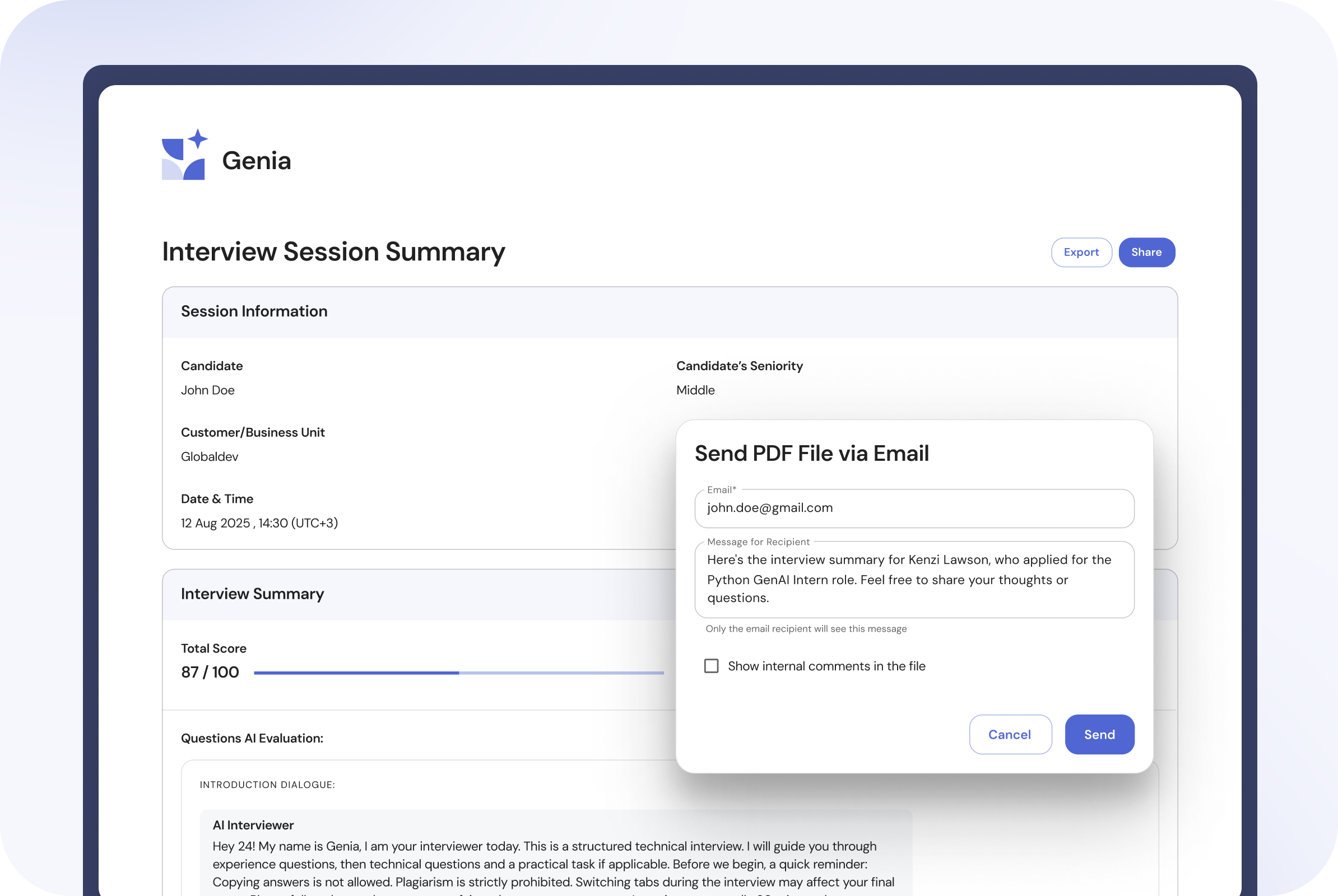 Genia AI – Technical Screening Agent screenshot 3