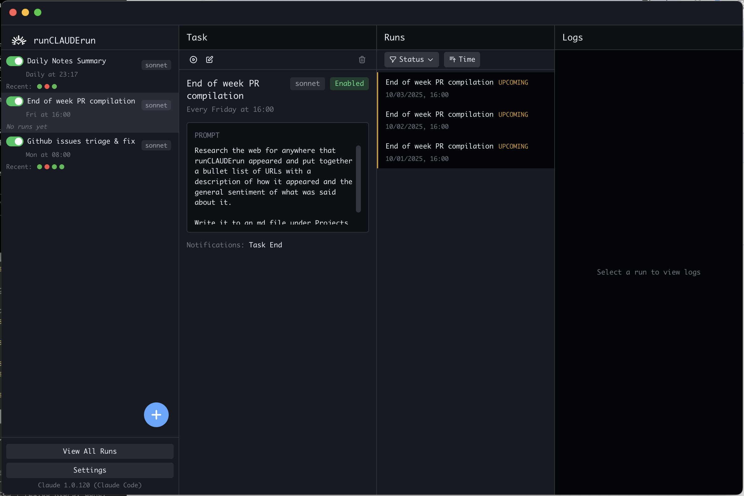 runCLAUDErun screenshot 2