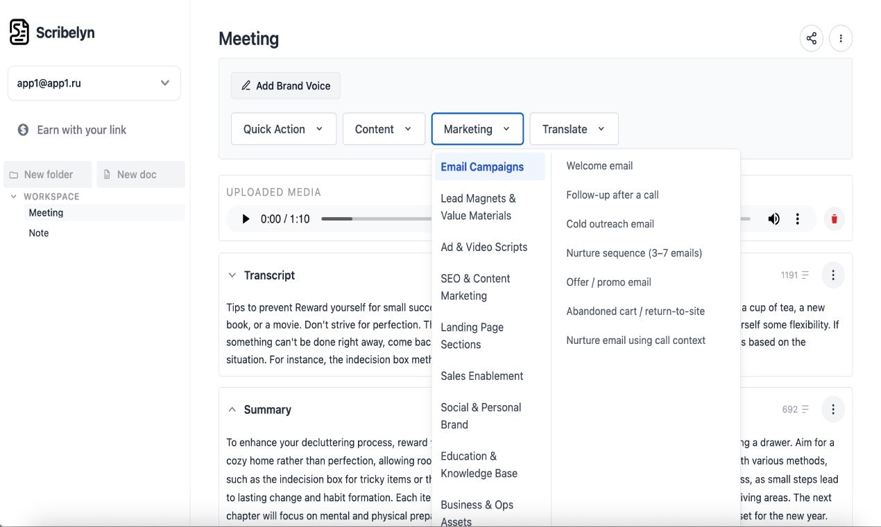 Scribelyn: AI Transcription & Content screenshot 3