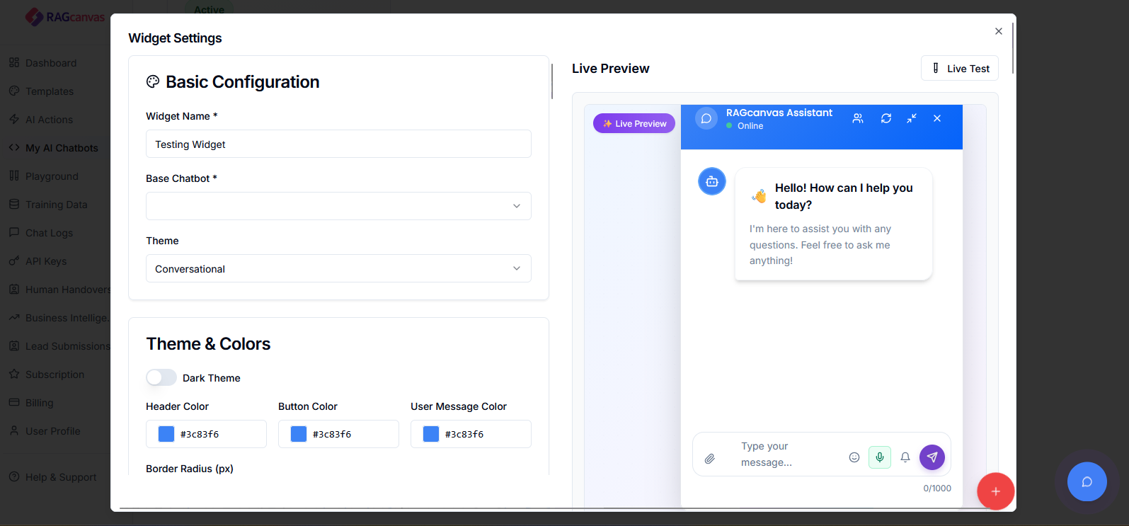RAGcanvas Enterprise AI Chatbot Platform screenshot 2