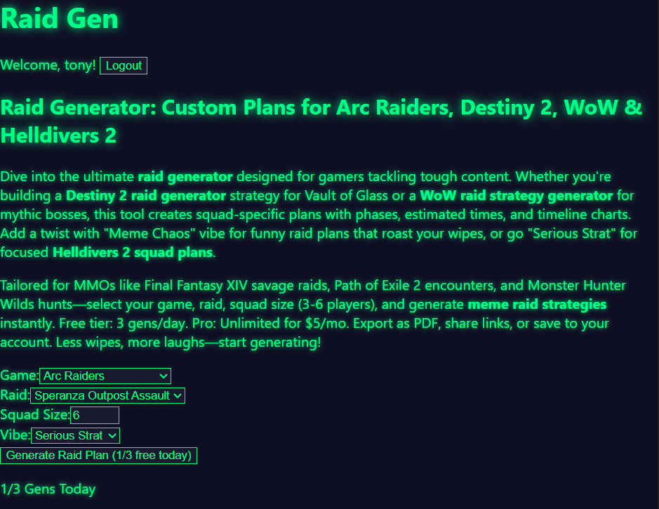 Raid Generator screenshot 1