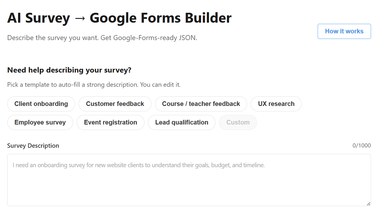 AI Survey → Google Forms Builder screenshot 2