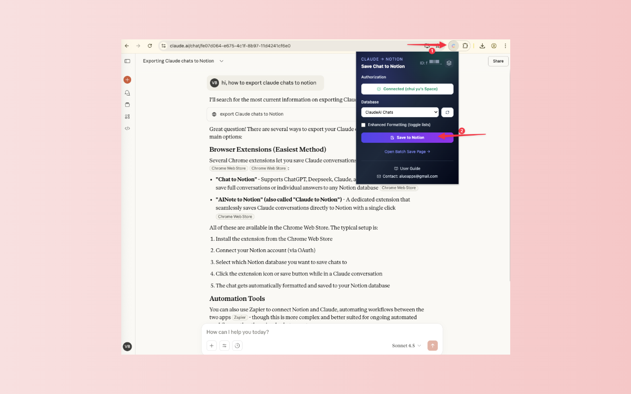 ClaudeAI to Notion: One-click export screenshot 2