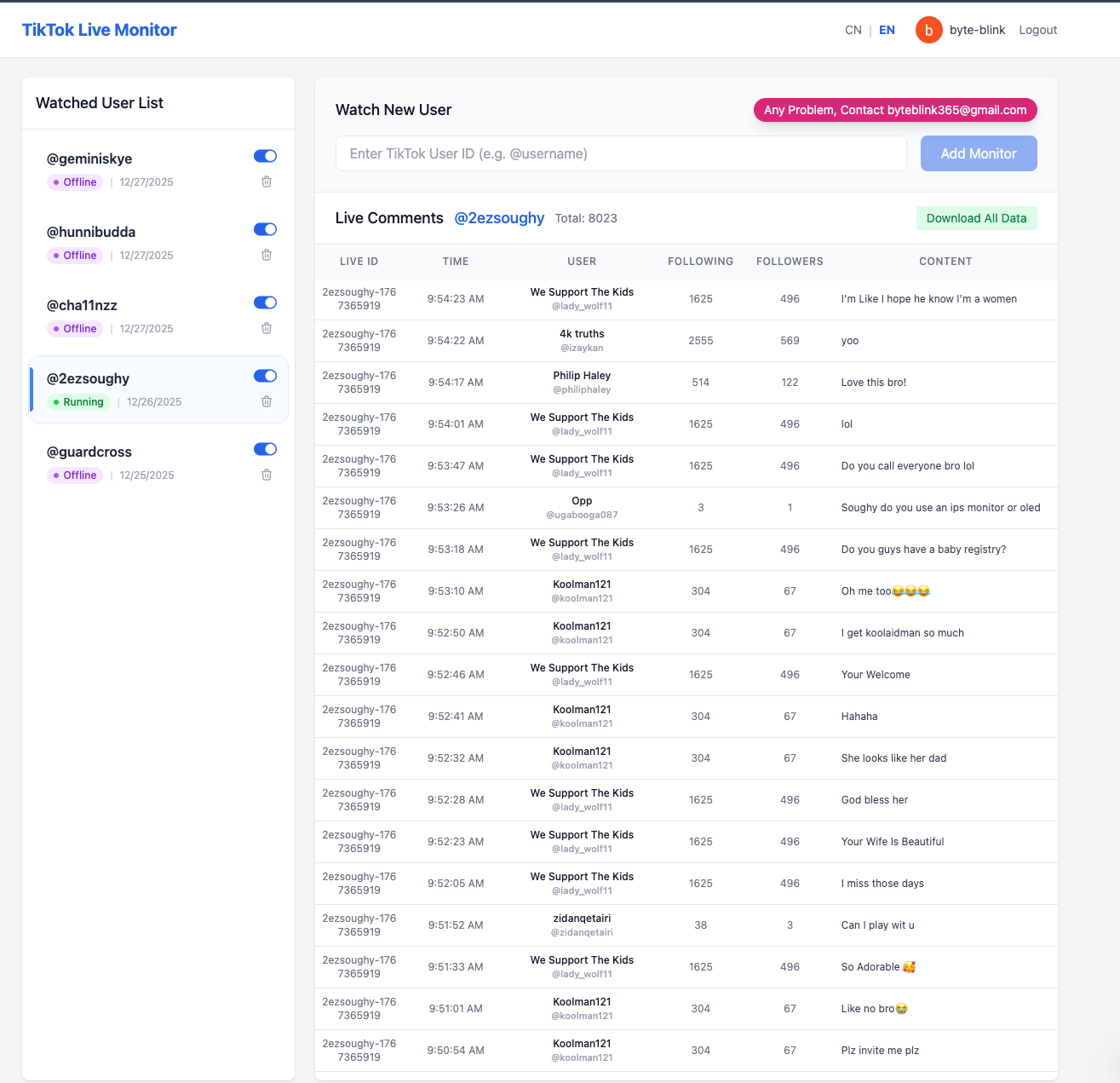 TikTok Live Comment Monitor screenshot 1