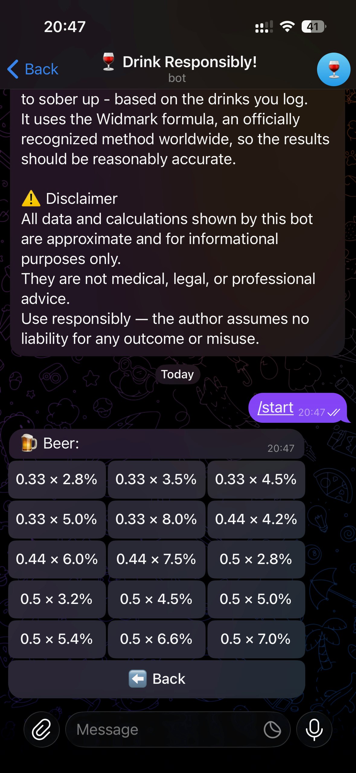 Drink Responsibly — BAC Tracker Bot screenshot 3