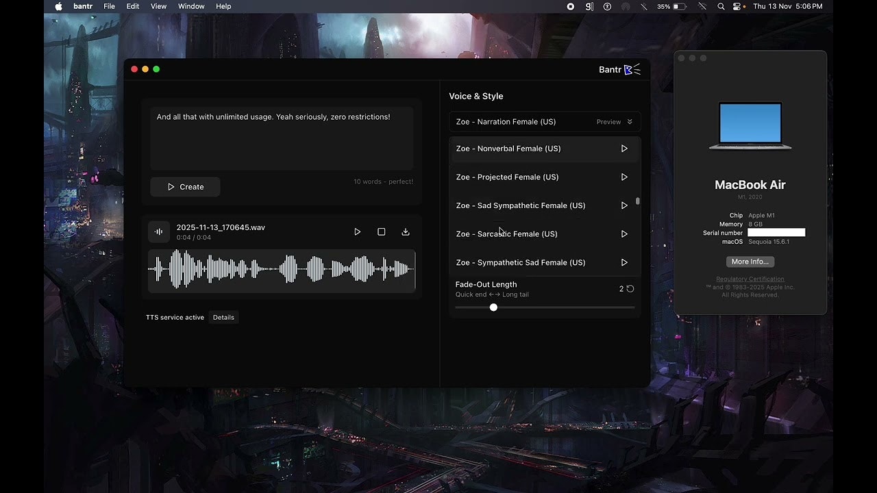 Bantr: Offline & Unlimited TTS for Mac screenshot 2