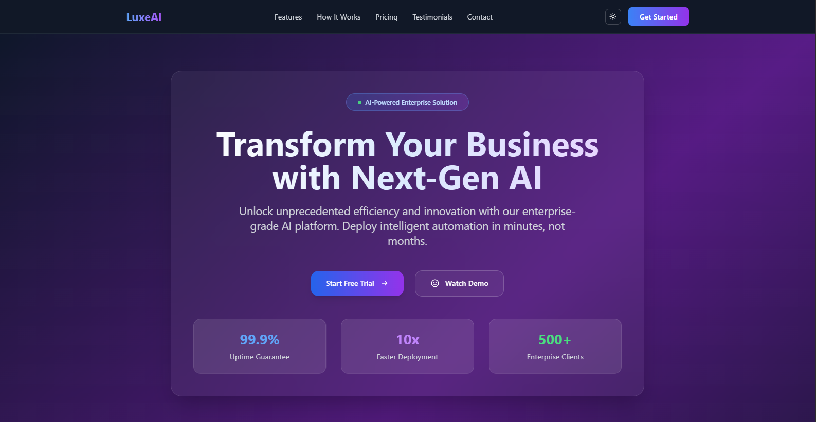 LuxeAI – Premium AI SaaS Landing Page screenshot 1