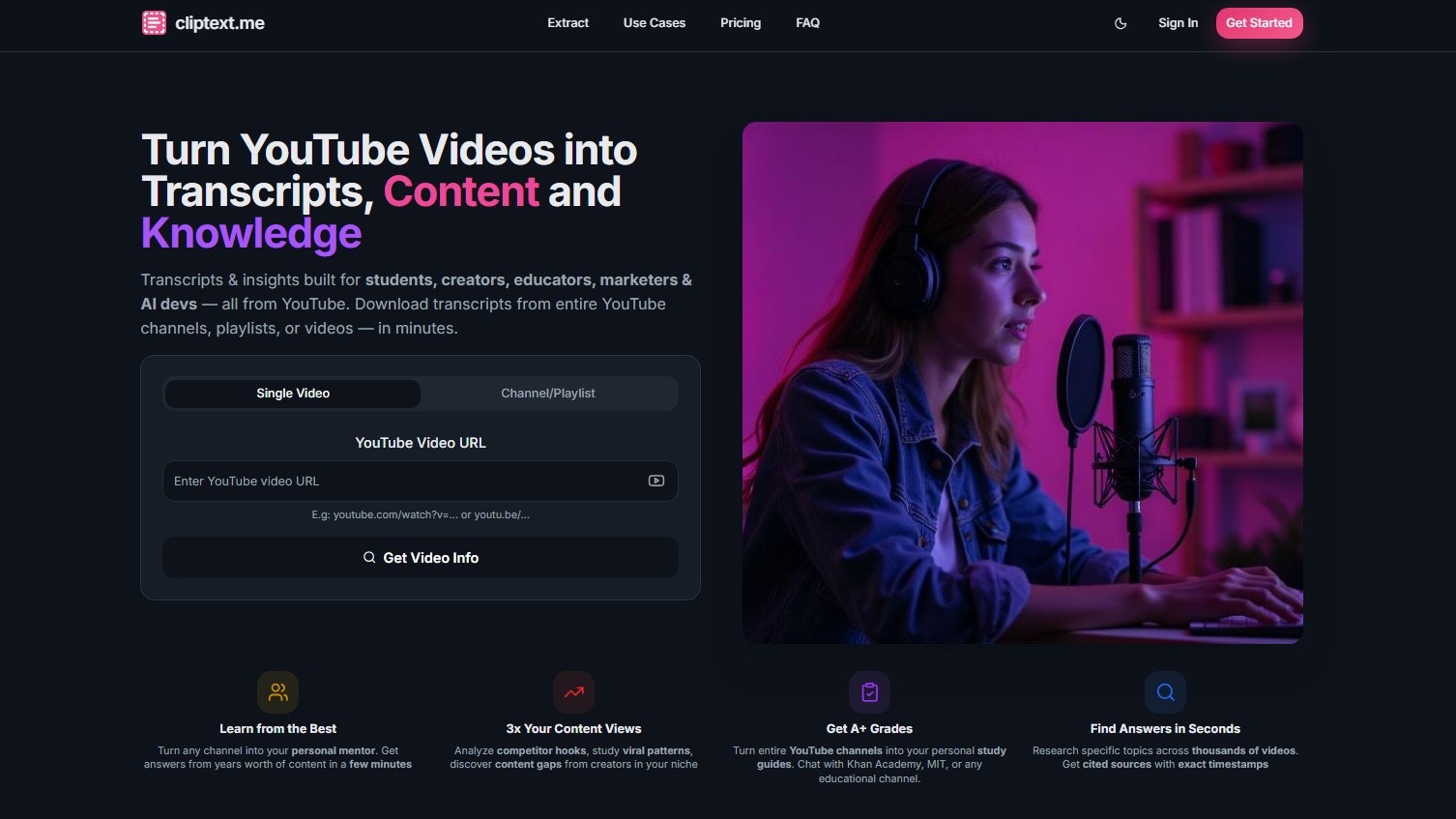 Cliptext.me - Youtube transcription tool screenshot 2