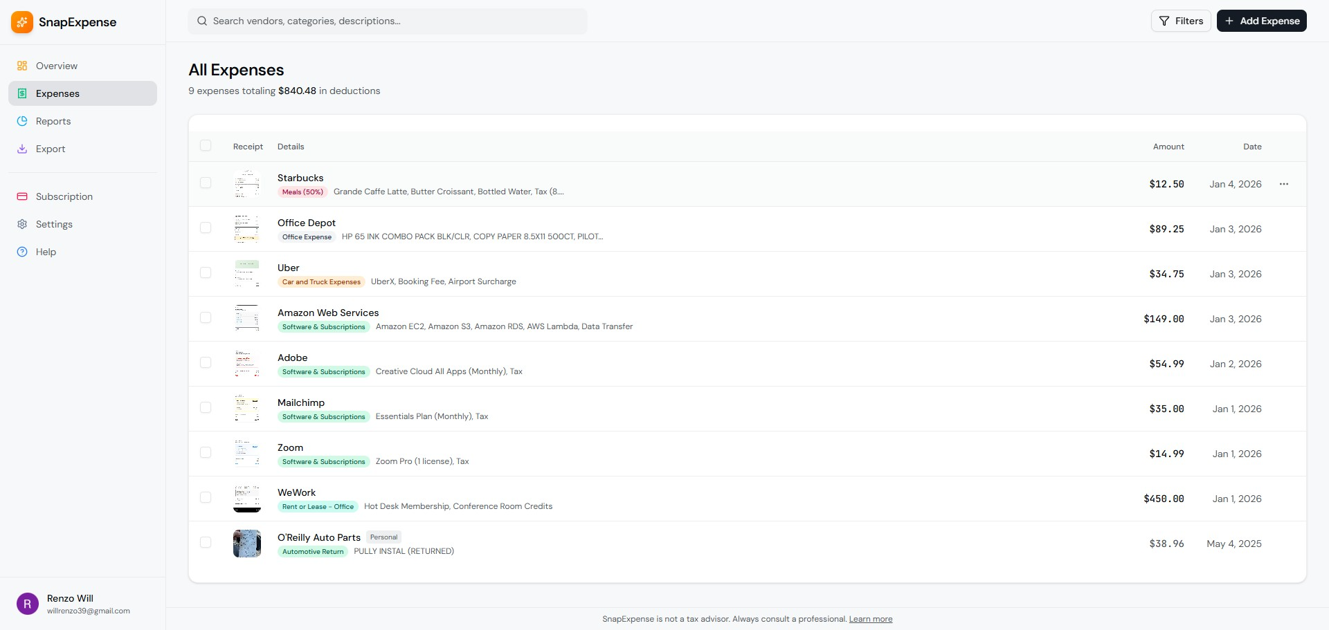 SnapExpense screenshot 2