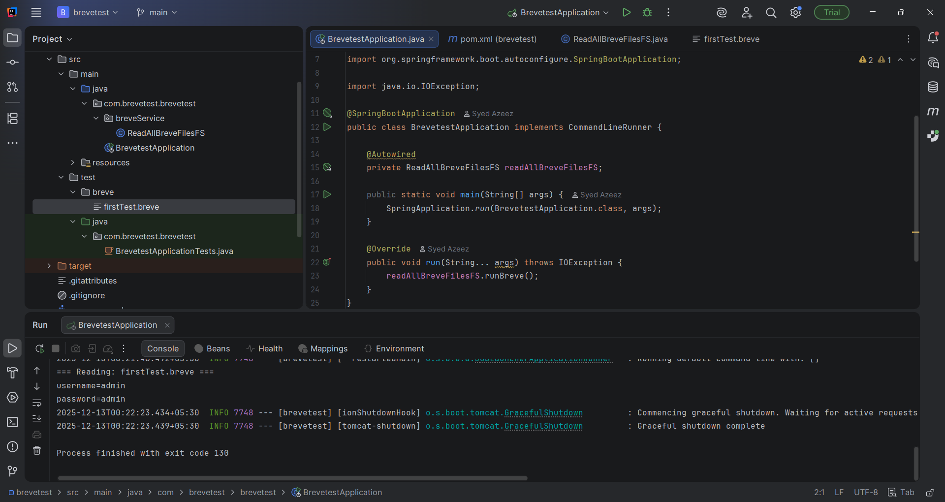 breveTest screenshot 2
