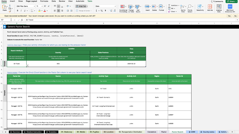 IBM Envizi Excel Emissions Calculator screenshot 5