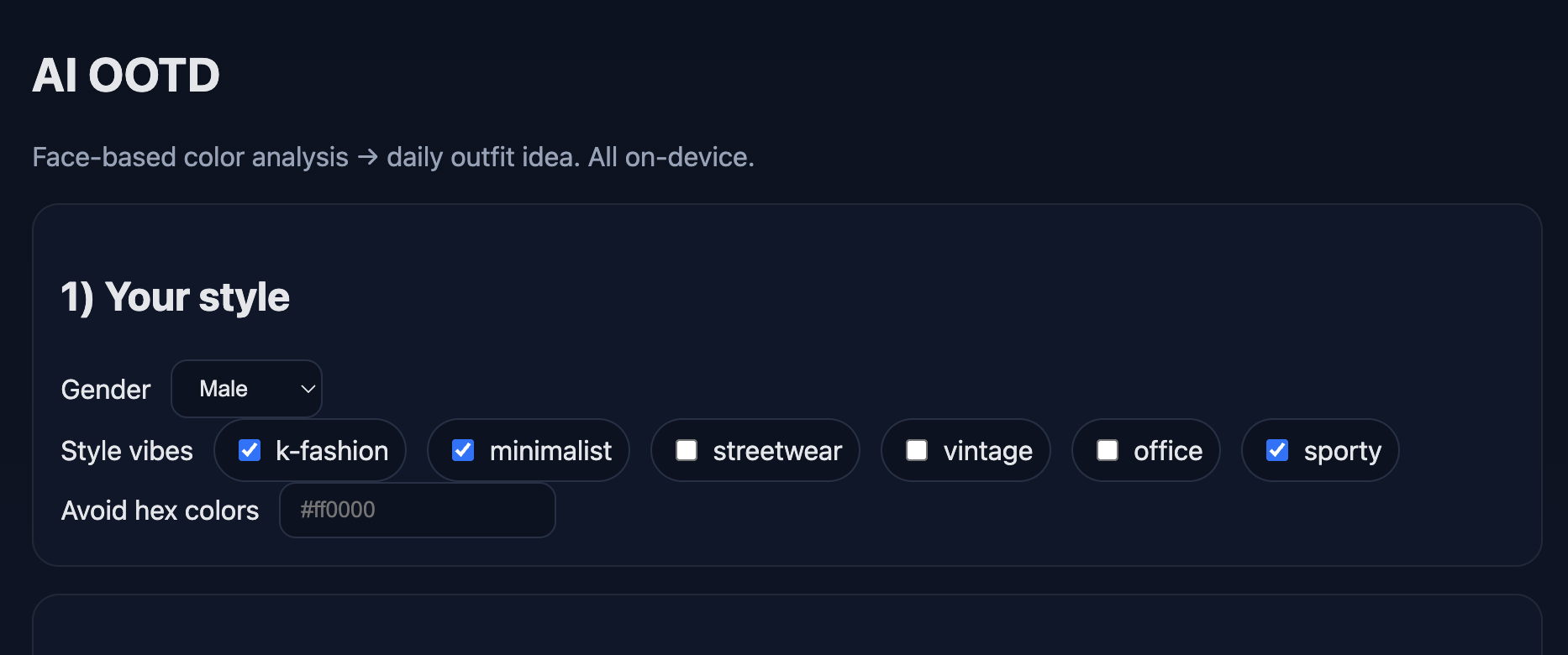 AI OOTD — Face-Based Fashion Idea screenshot 1