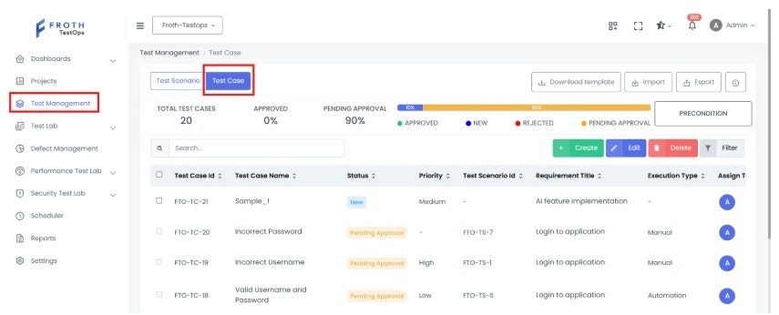 Froth TestOps screenshot 2
