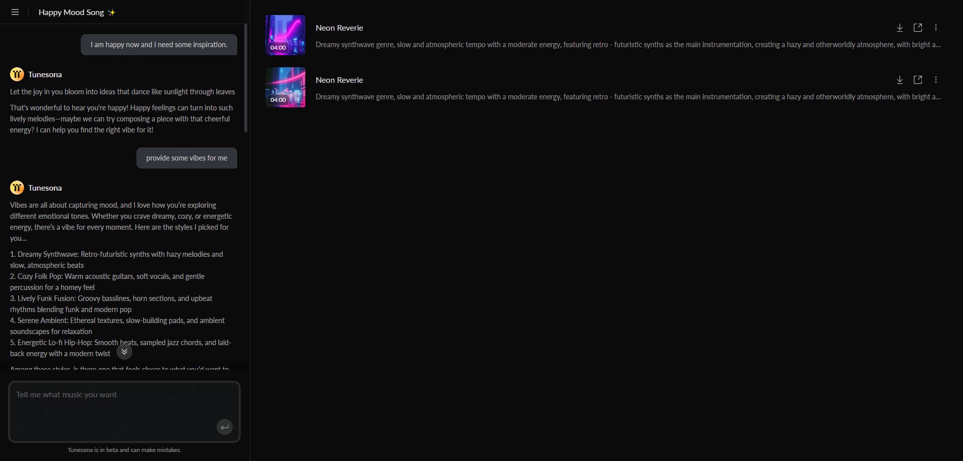 Tunesona AI Music Agent screenshot 3
