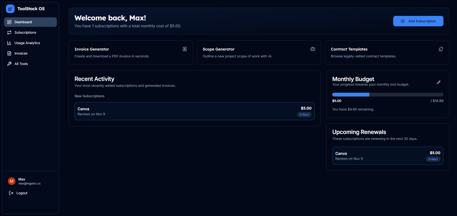ToolStack OS screenshot 1