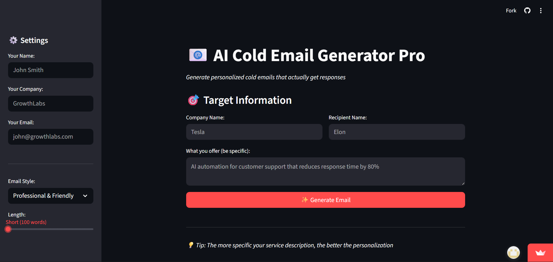 AI Cold Email Generator Pro screenshot 1