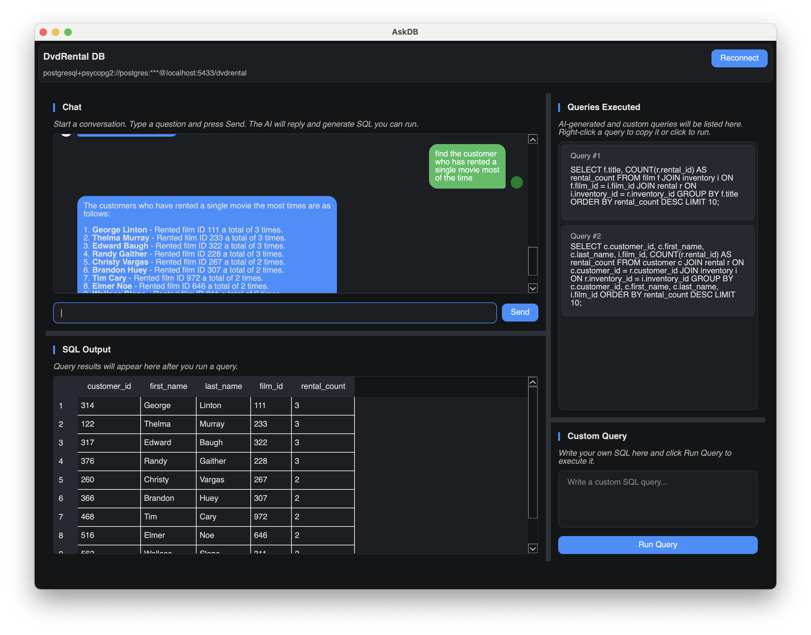 AskDB screenshot 2