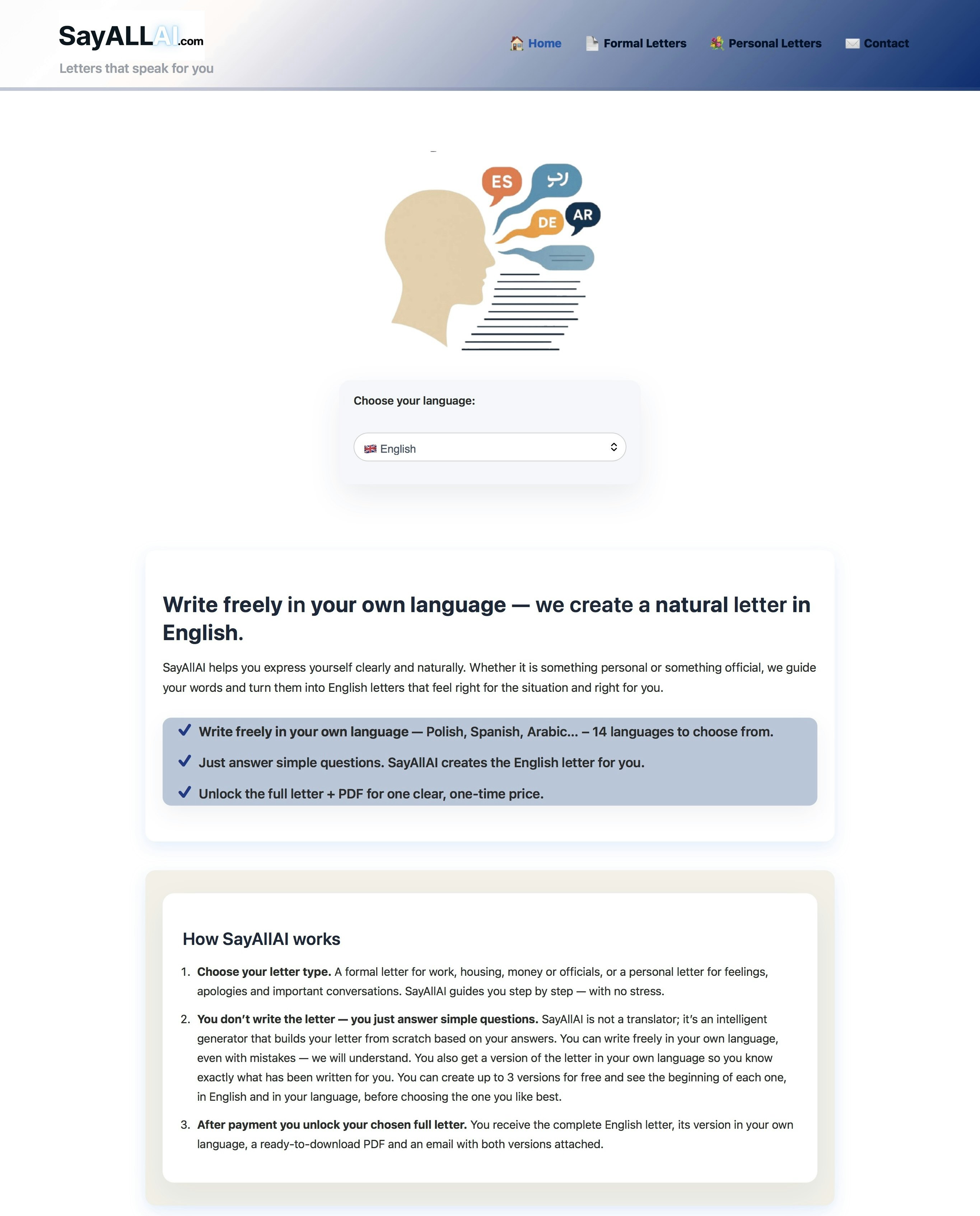 SayAllAI – AI Letter Generator screenshot 1
