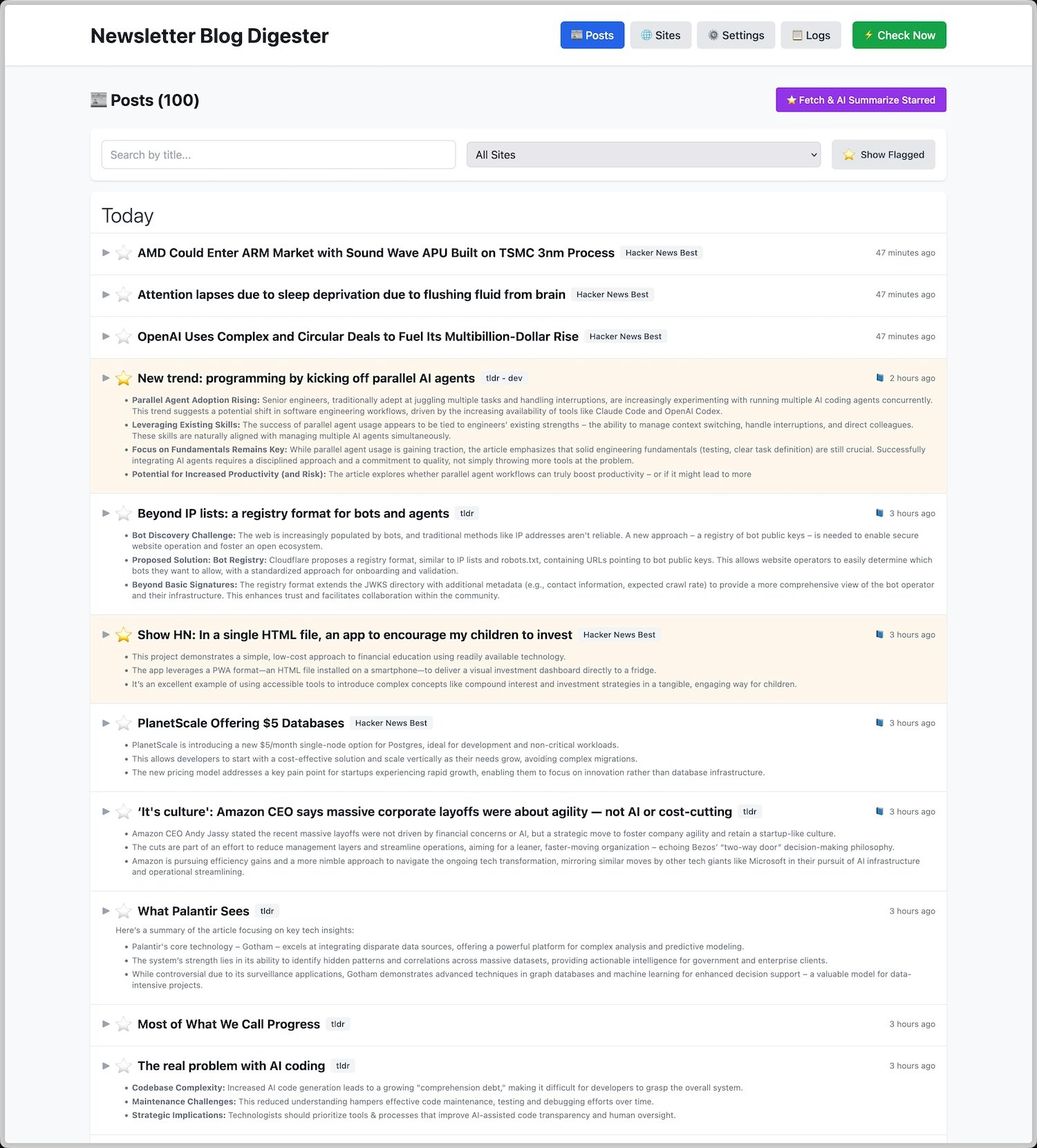 Open source newsletter digester screenshot 1